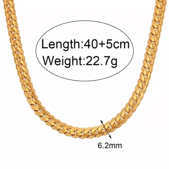 NEW 18K GOLD FLAT CUBAN CHUNKY CHAIN NECKLACE, NICE NECKLACE, CUTE NECKLACE - Picture 5 of 5